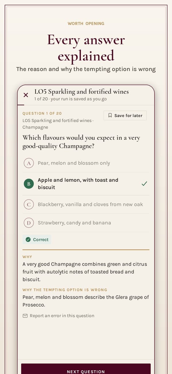 Worth Opening: WSET Level 2. 一道关于起泡酒与加强酒的练习题，附正确答案的理由