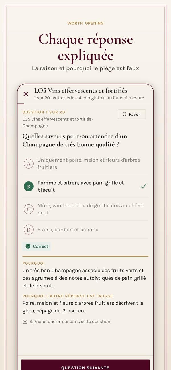 Worth Opening: WSET Level 2. Une question d'entraînement sur les vins effervescents et mutés, avec la raison de la bonne réponse