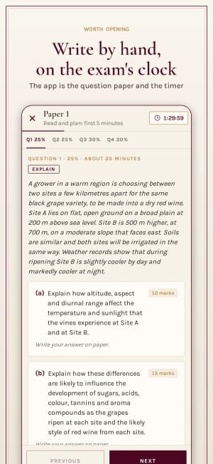 Worth Opening: WSET Level 4. A mano, con el reloj del examen: el cuestionario con el cronómetro en marcha