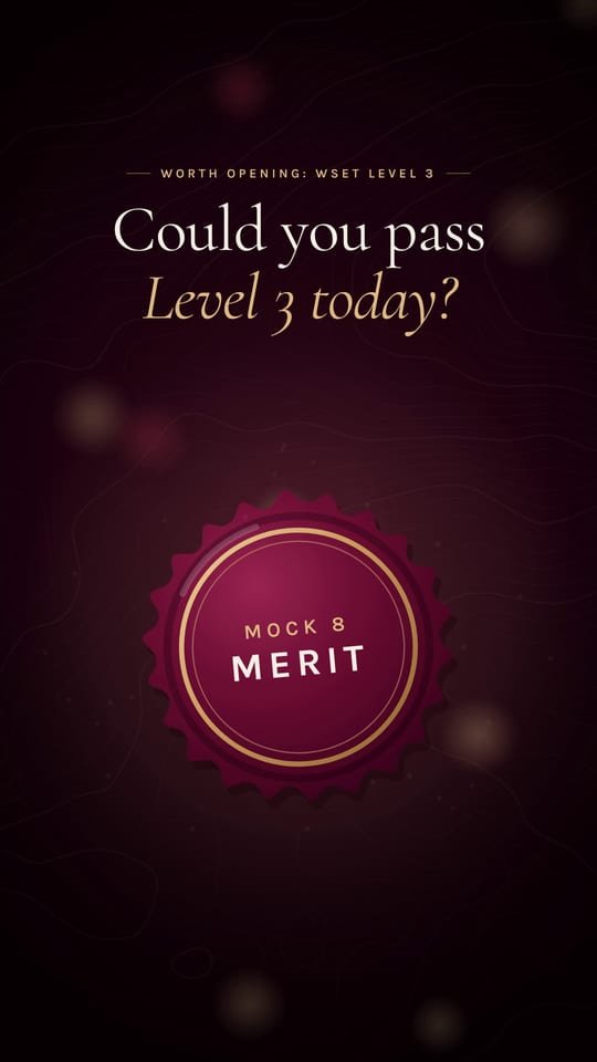 Un vídeo de 30 segundos de Worth Opening: WSET Level 3: un resultado sellado con su calificación, todo el examen con el reloj real, una respuesta escrita corregida punto por punto, la nota si el examen fuera hoy y una serie sobre los puntos débiles.