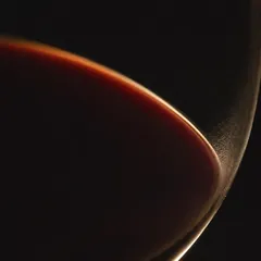 El borde de una copa de vino tinto maduro