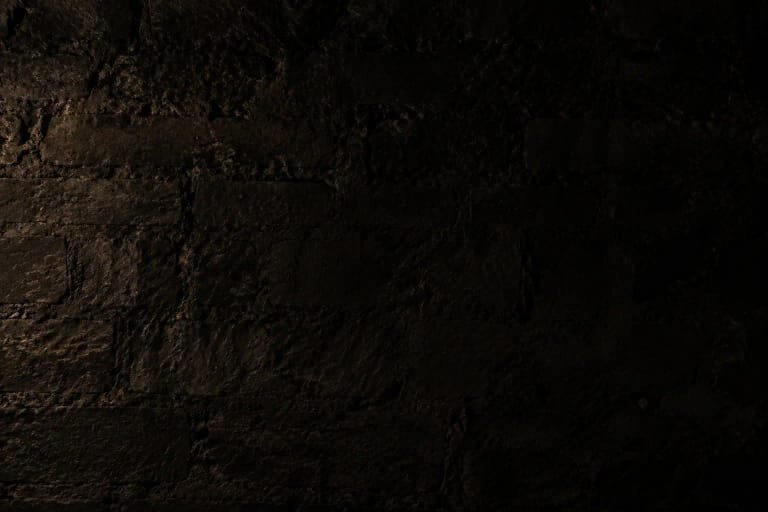 A dark stone cellar wall in low light
