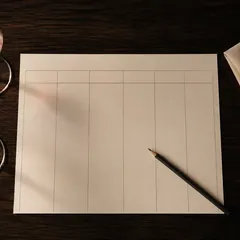Una hoja de cata en blanco, un lápiz y dos copas de vino tinto